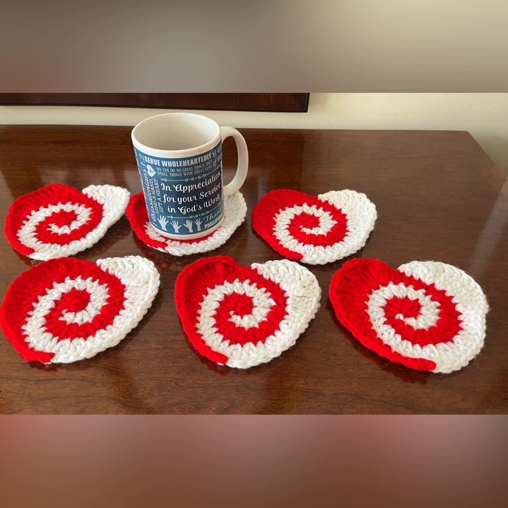 Handmade Crocheted Coasters- Valentine Heart Shaped - Picture 3 of 4